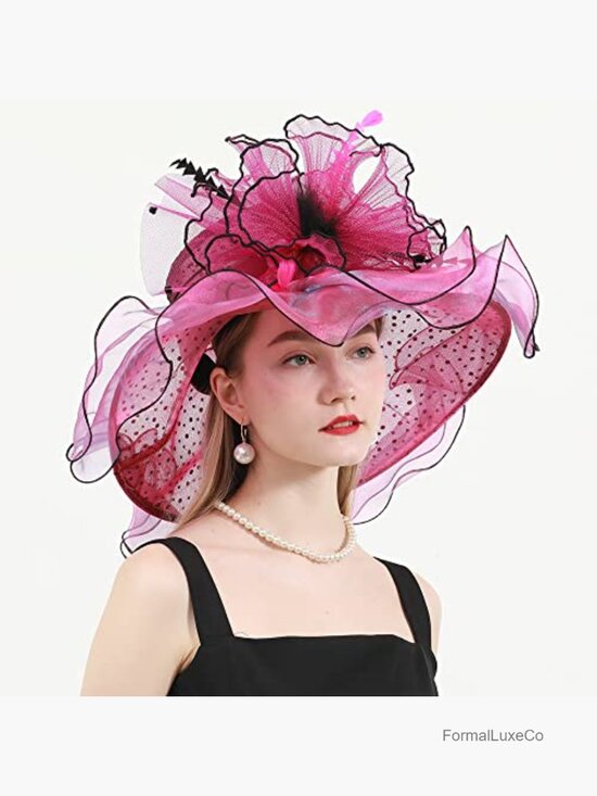 Wide Brim Feather Derby Fascinator Hat Formal Occasion Sun Visor main image 4